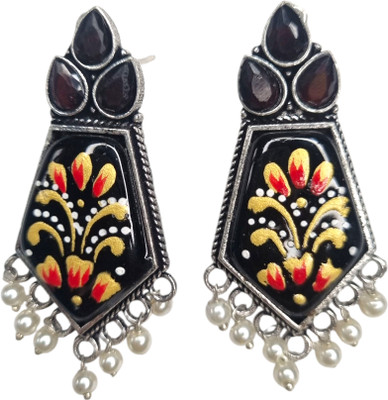 Sajobhi Hand-Painted Meenakari with Pearl Drops for Women & Girls Brass Drops & Danglers, Stud Earring