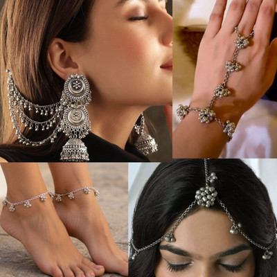 Ashir Combo of 4 Earrings,Payal/Anklet,Mang tikka,Bracelet Bangles for Women and Girls Alloy Earring Set