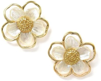 neze White & Gold Pearl Petal Casual Stud Earrings Alloy Stud Earring