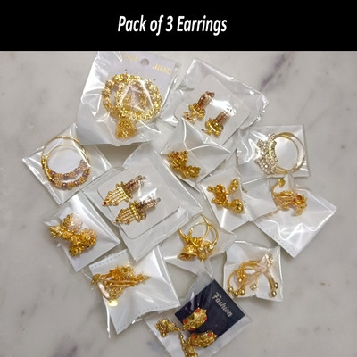 FINXFlyWithoutWings Trendy Desi Earrings Combo for Girls & Women (Pack of 3 Earrings) Brass Drops & Danglers, Jhumki Earring, Stud Earring, Ear Thread, Earring Set