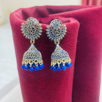 Fashion Paradise Royal Blue Round Jhumki Alloy Earring Set