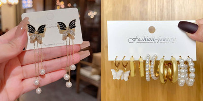 Celestria Korean Black Butterfly Drop Earrings Alloy Drops & Danglers, Hoop Earring