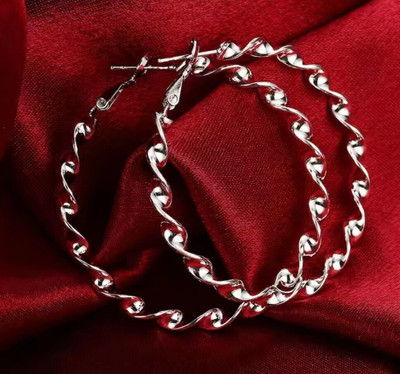 JRISSY Round hoop earrings with small twists silver plated Alloy Hoop Earring