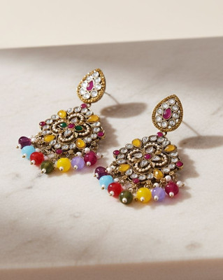 ShubhLabh Jewels ShubhLabh Jewels Gold-Plated Kundan Jhumka Earrings with Multicolour Beads Pearl Alloy Chandbali Earring