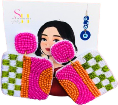 surakshit hub The Checkers Beaded Earrings Fabric Earring Set