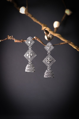 Ridhar silver earrings jhumki combo oxidised earrings jhumka Brass, Enamel, Crystal, Zinc, Stone Drops & Danglers, Chandbali Earring, Earring Set, Jhumki Earring