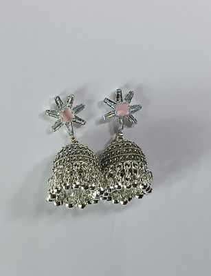 AZTAZ Star stud jhumka earrings designer tassel drop oxidised silver Alloy Chandbali Earring