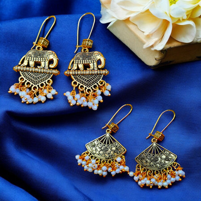 MAYUK ARTSY Handmade German Silver Gold-Tone Boho Earrings Set with Loreal Beads Beads German Silver Earring Set, Drops & Danglers