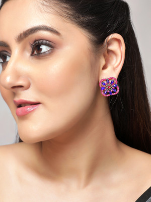 RUBANS Rubans Silver Toned Blue and Pink Stone Studs Alloy Stud Earring