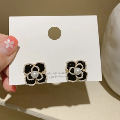 TipsyTrinkets Trendy Black Pearl Earrings for women suitable for all occasions. Pearl Acrylic, Alloy Stud Earring