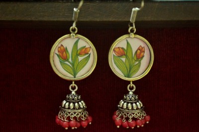 SHREEVARAM Designer Oxidised silver plated Floral DiscMotif Dangler Jhumka Long Earrings Brass Drops & Danglers, Jhumki Earring