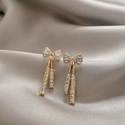 ANOUK Bow Earrings for women korean earing girl AD CZ Ear Ring stylish Western drop Cubic Zirconia, Crystal, Diamond Alloy, Metal, Stone Drops & Danglers, Earring Set