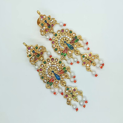 SR COLLECTIONS Peacock Design Jhele Cubic Zirconia Brass Chandbali Earring