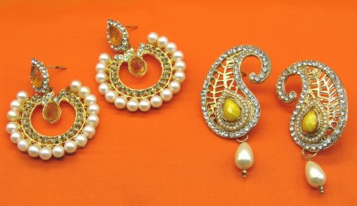 SHREE MAULI CREATION Golden and yellow kundan pearl combo earring Alloy Drops & Danglers