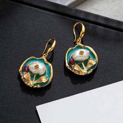 SVENTS Oil Paint Gold Plated French Luxury Drops Studs Earrings for Women Girls Cubic Zirconia, Crystal, Pearl Alloy, Brass, Stone Drops & Danglers, Earring Set, Hoop Earring, Rhinestone Studs, Stud Earring