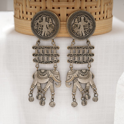 Sanseeta Sundari- Silver Brass Oxidised dangler earrings Zircon Brass Drops & Danglers
