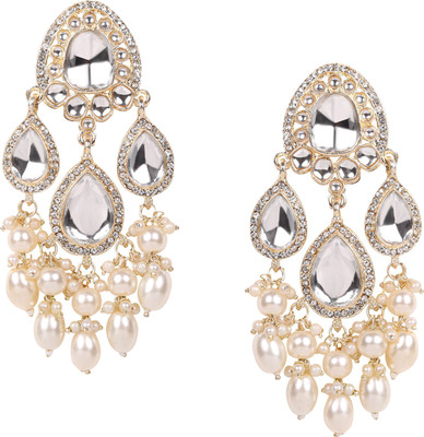 SheStore Gold-Toned Gold-Plated Kundan Contemporary Earrings Crystal Alloy Chandbali Earring, Drops & Danglers