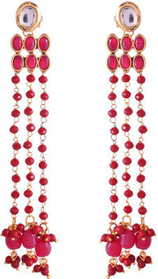 Silvermerc Designs Gold-Plated Red Beaded Long Chain Earrings For women Brass Drops & Danglers