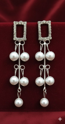 Priya International square shape pearl earring Pearl, Zircon Alloy Drops & Danglers, Stud Earring