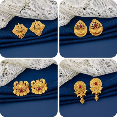 LaChoiceIt Pack of 4 Pair Traditional Gold Pleted Earring Collection Brass Earring Set