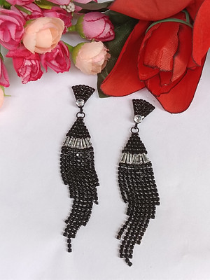 DENICRAAS DENICRAAS Black Crystal Dangle Earrings For Girls & Women, Party Wear Earrings Beads Alloy Drops & Danglers