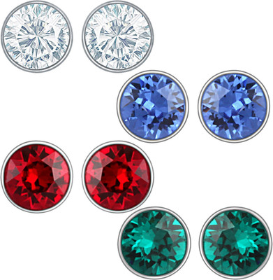 mahi Multi-color Four Studs Swarovski Crystal Combo Crystal Alloy Stud Earring