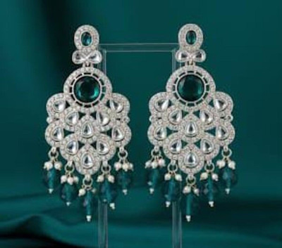 pas Unique green silver cryst Stone Jhumka Earrings for girls & women for party wear Cubic Zirconia, Crystal, Beads, Pearl Alloy Jhumki Earring, Earring Set, Drops & Danglers, Chandbali Earring