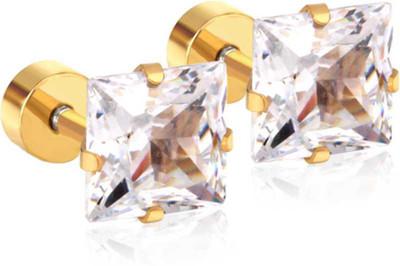 NANDANA COLLECTIONS Mens Gold Square Stud Earrings Alloy Stud Earring