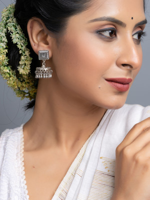 Look And Adorn German Silver Square Stud Jhumka Earrings German Silver Jhumki Earring