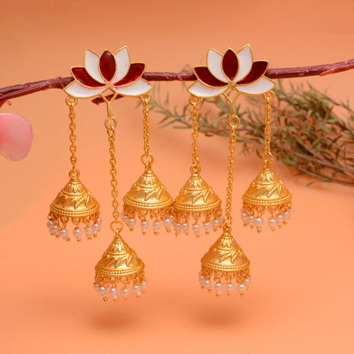 Mishaara Beautiful Lotus Jhumki Earrings For Girls & Womens Pearl Brass Jhumki Earring
