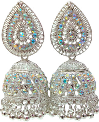 Zyra Jewelz Silver-Plated Stone Studded Traditional Jhumka Earrings with Colorful Beads Alloy Jhumki Earring