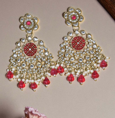 Meira Jewellery Stylish Kundan and Stone Studded Designer Heavy Earring Brass Drops & Danglers