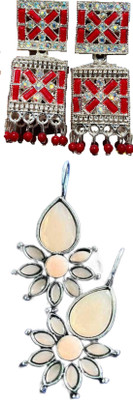 Hernger traders Earring-Box-1_02 & Flower_Kundan_Beige_01 Cubic Zirconia Alloy Earring Set