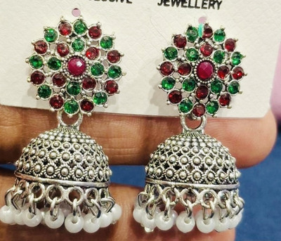 SAKETHAM Golden Red Drops Alloy Jhumki Earring