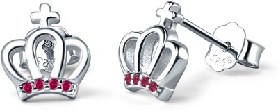 Devashree Tiara Crown Earrings For Women Fashion Rakhi Rakshabandhan Gift For Sister CZ Ruby Sterling Silver Stud Earring