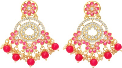 BUY FOR CHANGE LLP Pink Diamond Designer Kundan Earrings For Woman Alloy Drops & Danglers