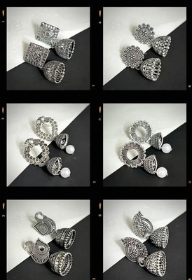 Lady Raiment Latest Combo of 6 Pair Oxidised Silver jhumka Earrings Set Beads Alloy Drops & Danglers, Earring Set, Jhumki Earring, Stud Earring