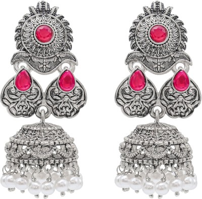 Shining Jewel Shining Jewel Matte Silver Oxidised CZ, Crystal Studded Jhumka Earring Brass Jhumki Earring