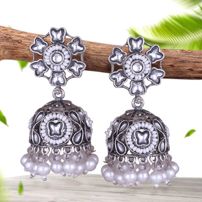 AMAAL earrings for women jhumka Silver Oxidised traditional Kundan ear rings combo Beads, Crystal, Cubic Zirconia, Pearl Alloy, Enamel, Metal, Zinc, Stone, Mother of Pearl Jhumki Earring, Chandbali Earring
