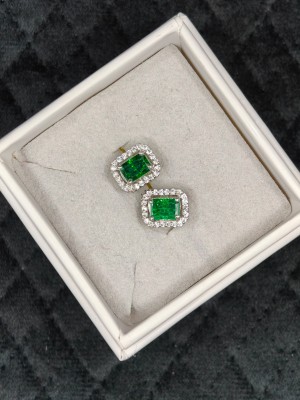 Essense FIRE CUT Emerald Silver Earring Set