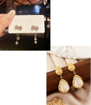 Celestria KOREAN STUDDED BOW TASSEL DROP EARRINGS FOR WOMEN AND GIRLS Alloy Drops & Danglers, Drops & Danglers