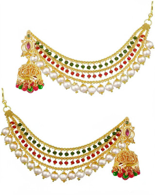 Panachee Big Pearls Temple Earrings Chain Jewellery Gold Coated Multilayer Pearl Beads Alloy Jhumki Earring