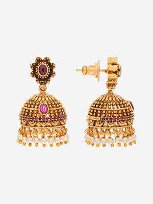 Kushal's Fashion Jewellery Ruby Gold-Plated Ethnic Antique Jhumki Earring Copper Jhumki Earring