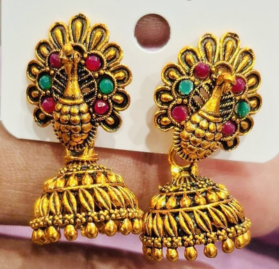 SAKETHAM Silver Swan Duet Alloy Jhumki Earring