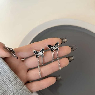 ADORNITY Stylish Small Butterfly Chain Earrings For Women Girls Korean Jewellery Stainless Steel Drops & Danglers