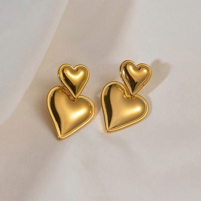 ModeandMinimal Gold Plated Anti Tarnish Heart Themed Earrings for Women Girls Trendy Jewelry Stainless Steel Stud Earring