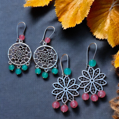 MAYUK ARTSY Vintage-Style German Silver Earrings for Women Beads German Silver Earring Set