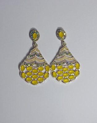 AZTAZ Handcrafted Gold Drop Earrings with Gemstones and Pink Accents Alloy Chandbali Earring