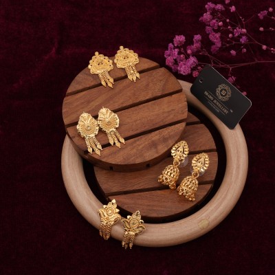 brado jewellery Combo of 4 Traditional Gold Plated Stud and Jumki Earrings for Women & Girls Brass Stud Earring, Jhumki Earring