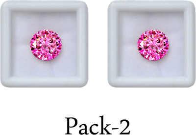 R.K GEMS 5-Carat 2 Piece Extra Fine Round Shape-Pink Diamond Stone Ear Thread